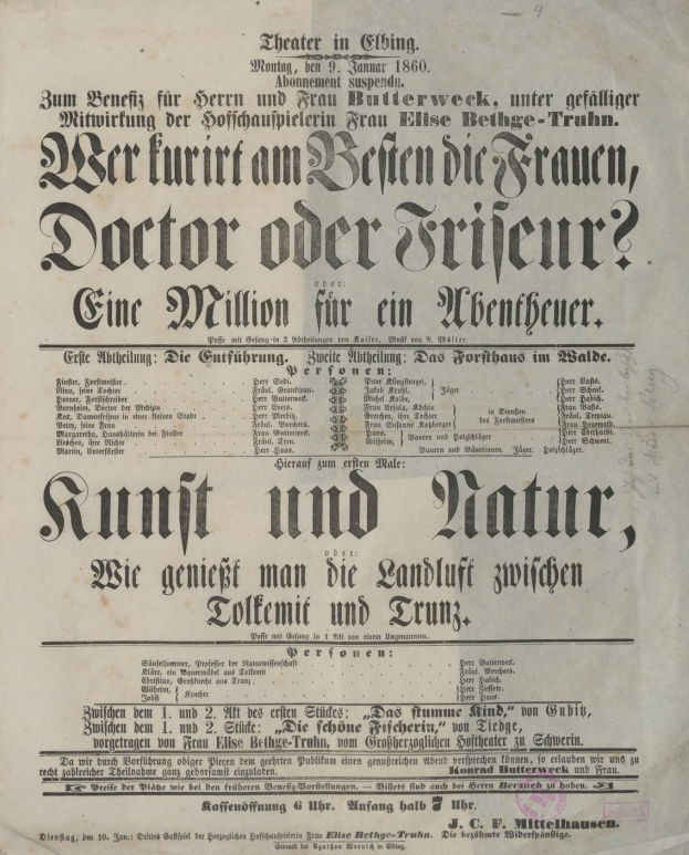 Schwarze und weiße Zeitungsanzeige für eine Arztpraxis mit einem Mann im Anzug und Krawatte, mit Text, der die Dienstleistungen beschreibt.