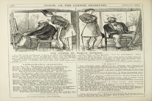 Ein altes Buchcover mit einem Mann in einem Anzug, der in einem Stuhl sitzt und nachdenklich schaut, und einer Frau, die neben ihm steht und ebenfalls nachdenklich schaut, mit der Aufschrift "Die Macht der öffentlichen Meinung" auf dem Cover.