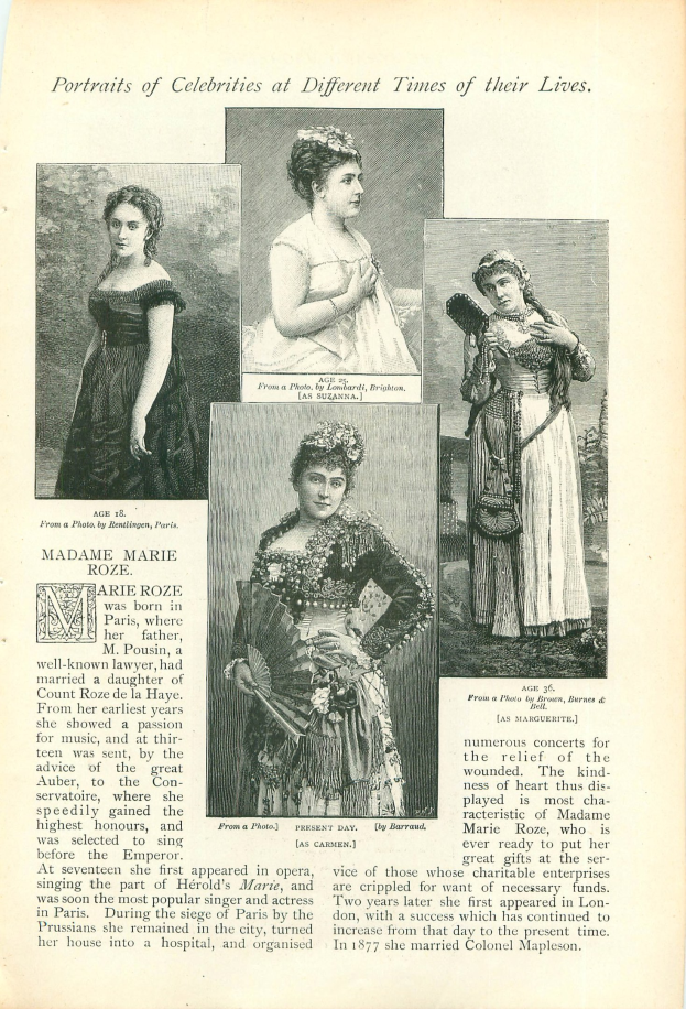 Ein Buchumschlag mit der Aufschrift 'Porträts von Prominenten zu verschiedenen Zeiten ihres Lebens', das eine zentrale Illustration einer Frau in einem hochgeschlossenen, langärmeligen Kleid mit einem Dutt zeigt.