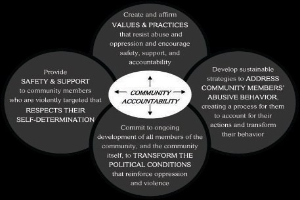 Ein Diagramm mit der Bezeichnung "Gemeinschaftliche Rechenschaftspflicht" mit drei sich überschneidenden Kreisen, die durch Pfeile verbunden sind, umgeben von dem Satz "Gemeinschaftliche Rechenschaftspflicht" in fetter Schrift und hellen, leuchtenden Farben.