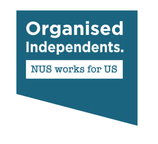 Der Text "Organisierte Unabhängige NUS Funktioniert für Uns" in fetter, schwarzer Schrift, zentriert und von einem dünnen schwarzen Rand umgeben auf einem weißen Hintergrund.