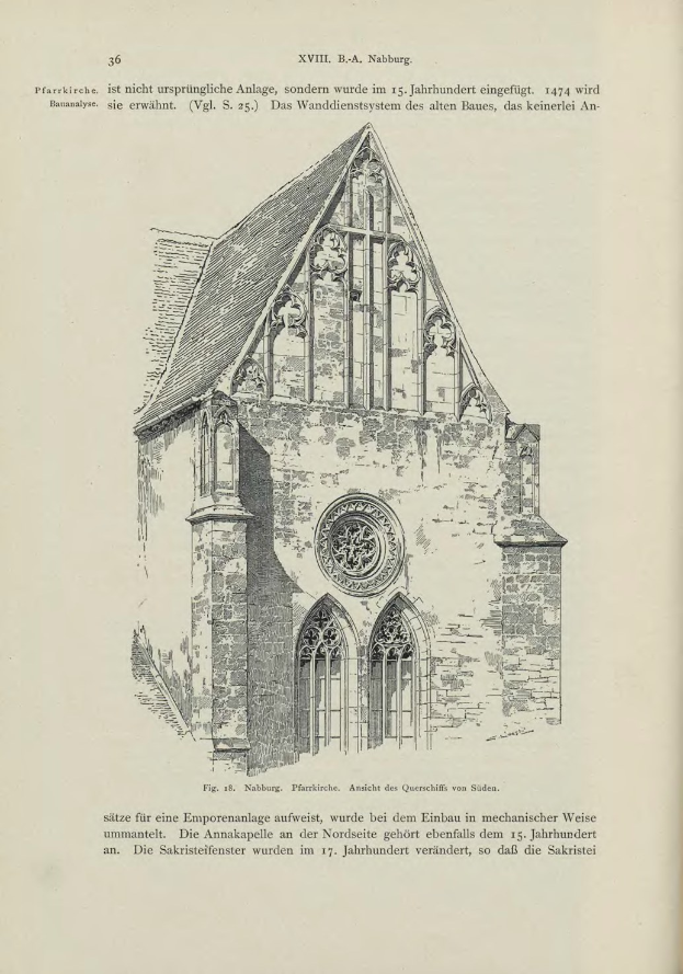 Eine detaillierte Zeichnung einer Kirche mit sichtbaren Fenstern, Bogengängen und Dach auf dem Cover eines alten Buches.