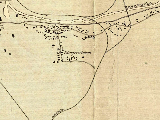 Alte Karte von Burgerswiesen, Deutschland, markiert mit schwarzen Linien und Text, der den Standort der Stadt angibt.