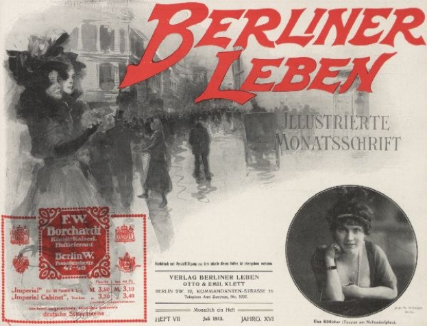 Eine Frau in einem Kleid und ein Mann in einem Anzug sind auf einem Plakat für den Berliner Leben-Film zu sehen, mit Text, einem Stempel, einigen Menschen und einem Gebäude im Hintergrund.