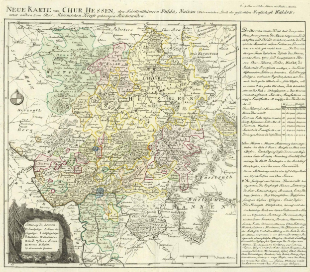 Alte Deutschlandkarte mit hervorgehobenen Gebieten von Bayern und Deutschland, auf Papier gedruckt mit zusätzlichem Text.