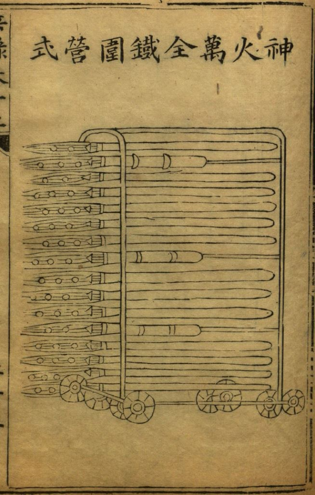 Ein altes Buch mit chinesischem Text und einer Zeichnung einer Maschine, mit zusätzlichen handschriftlichen Details auf dem Papier.