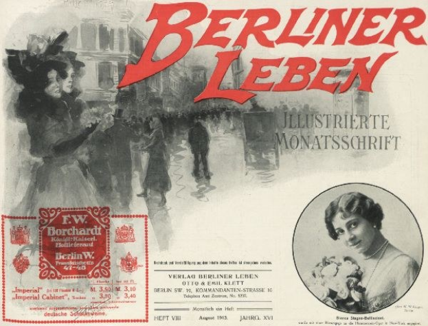 Werbeplakat für den Film 'Berliner Leben', das eine Gruppe von Menschen vor einem Gebäude zeigt, mit Text, der den Film und seine Charaktere beschreibt.